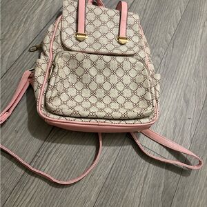 Designer-Inspired Pink Accent Floral Monogram Backpack